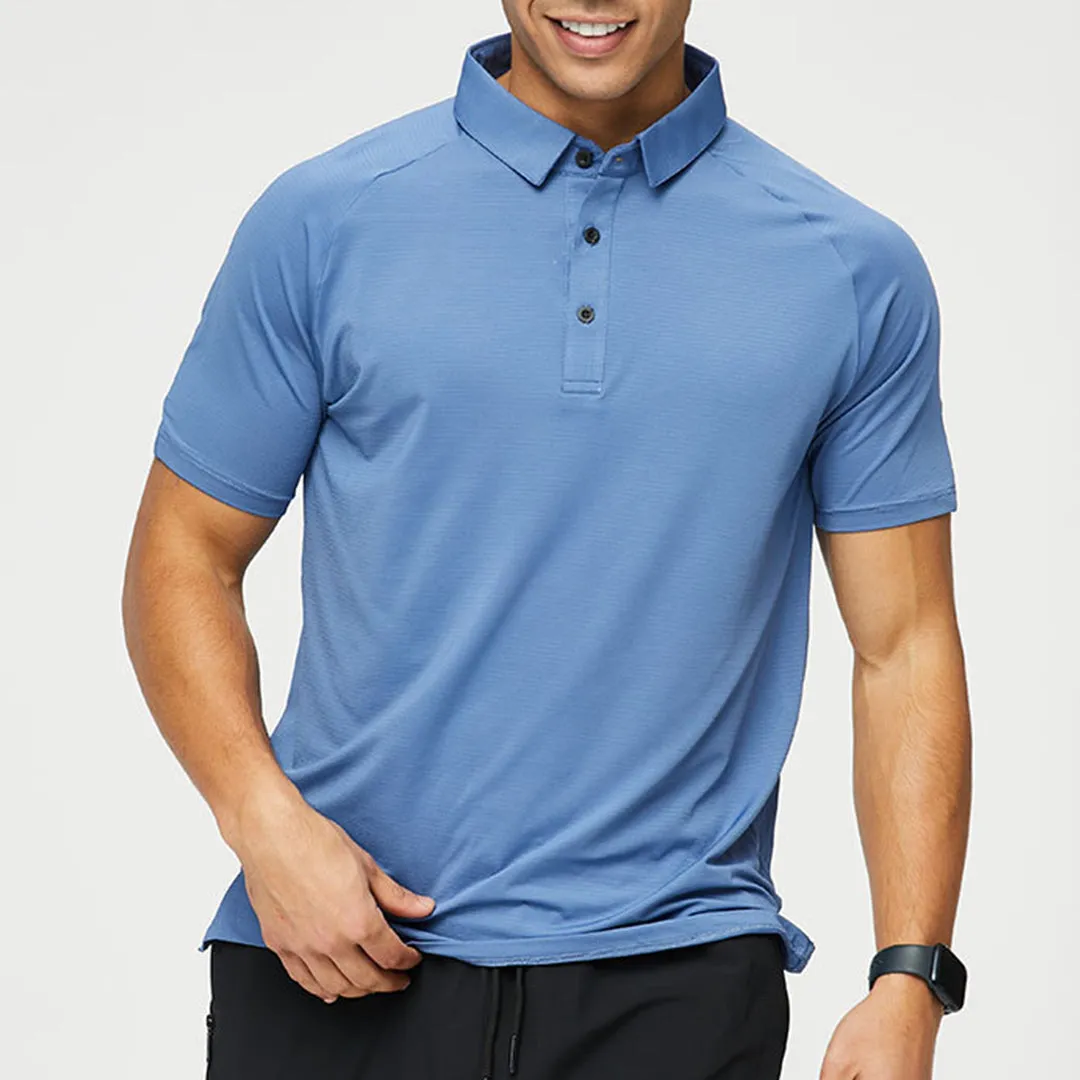 Men's Spliced Polyester Lapel Quick-Dry Polo