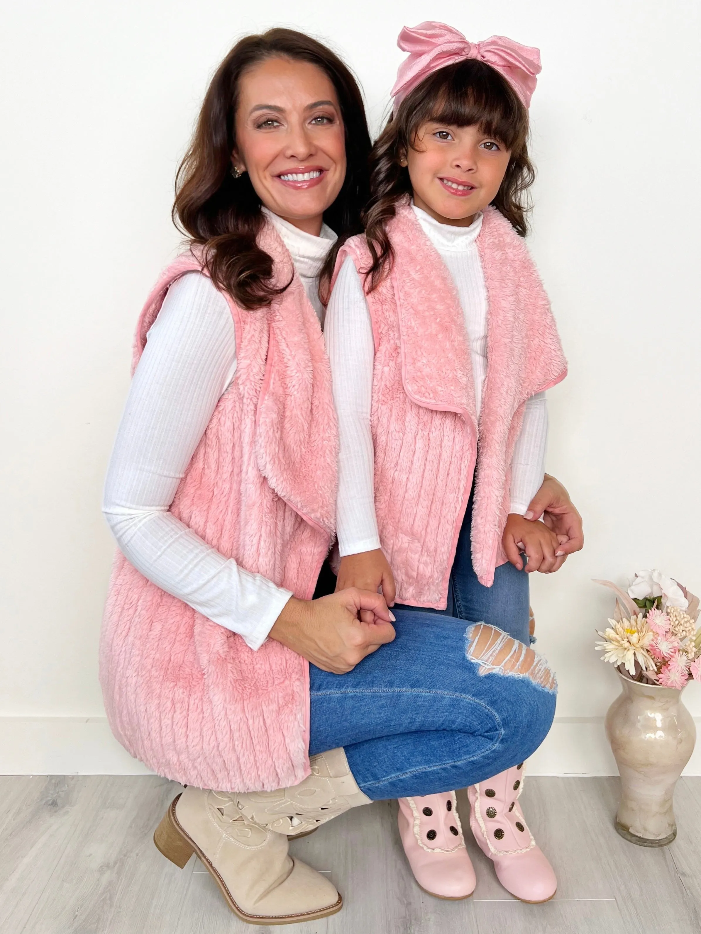 Mommy And Me Blush Cozy Faux Fur Vest