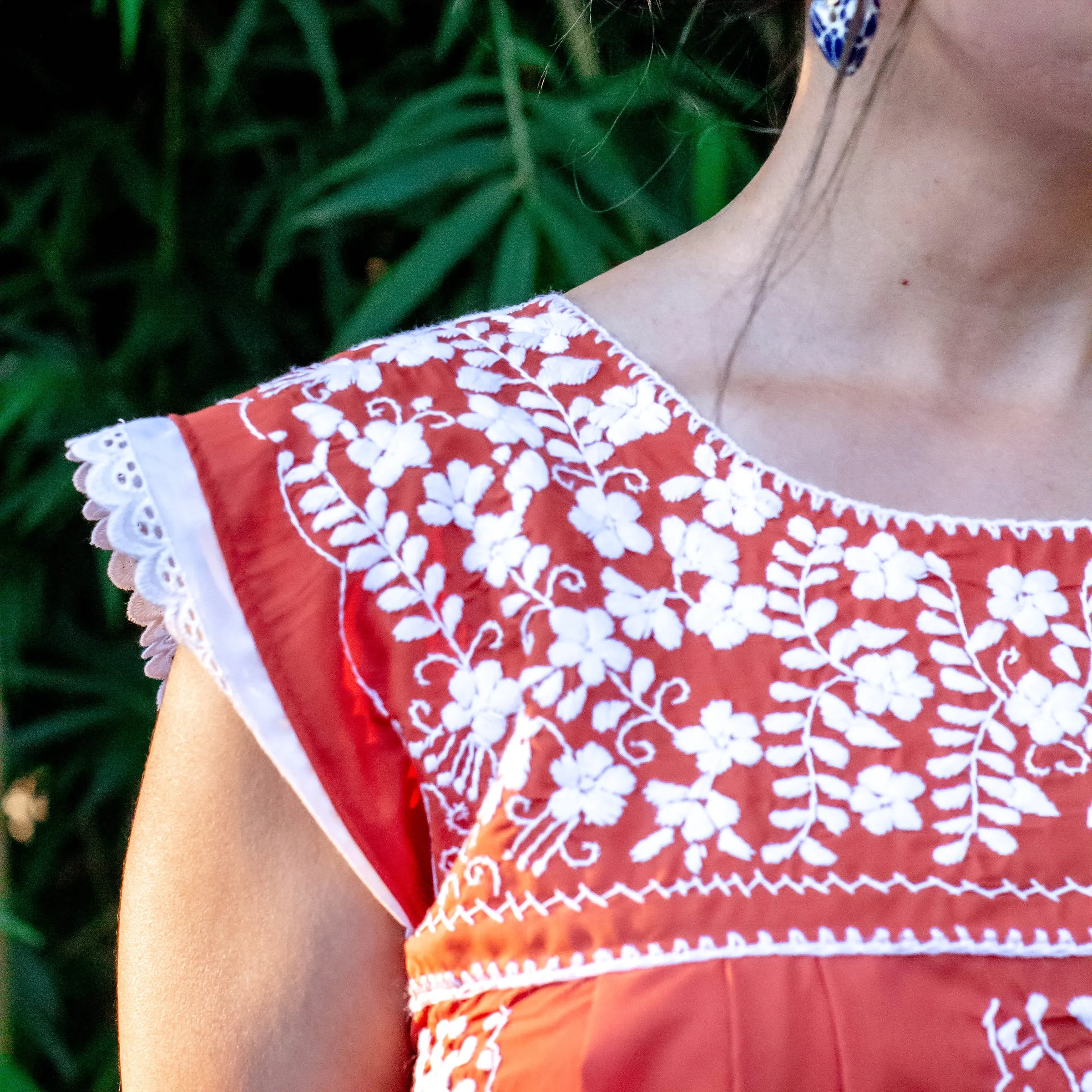 Natalia Lace Dress - Terracotta and White