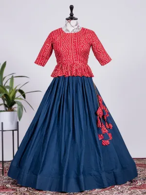 Navy Blue Color Pure Cotton Co-ord Set Lehenga Choli