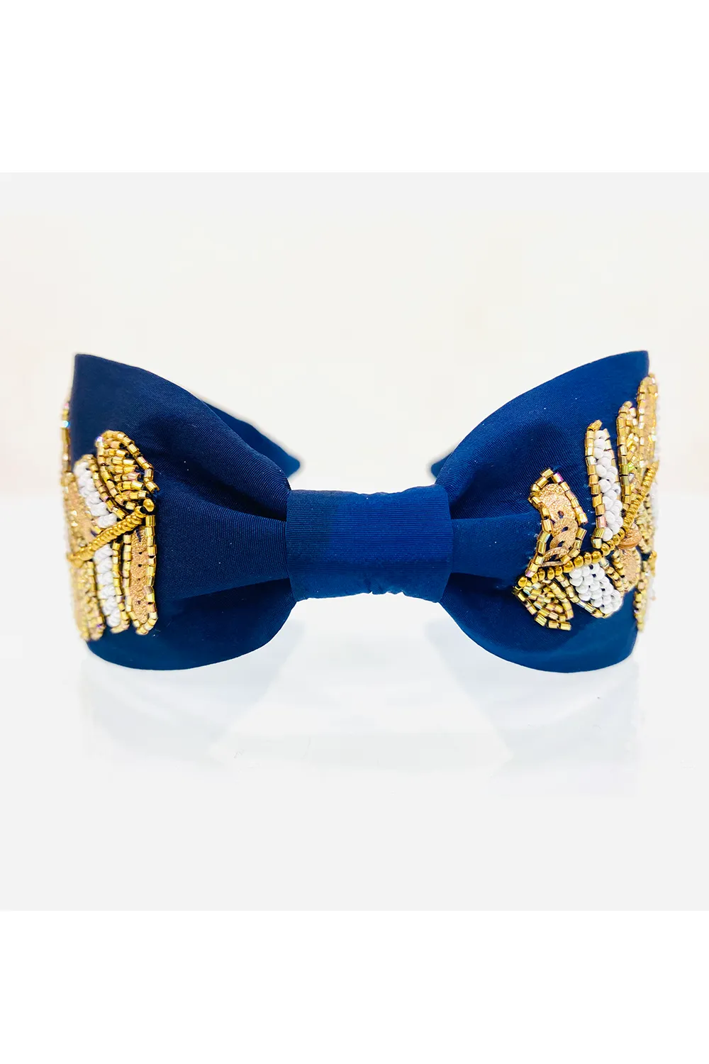 Navy blue pure crepe leaf hairband