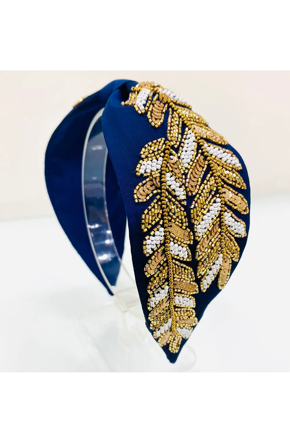 Navy blue pure crepe leaf hairband