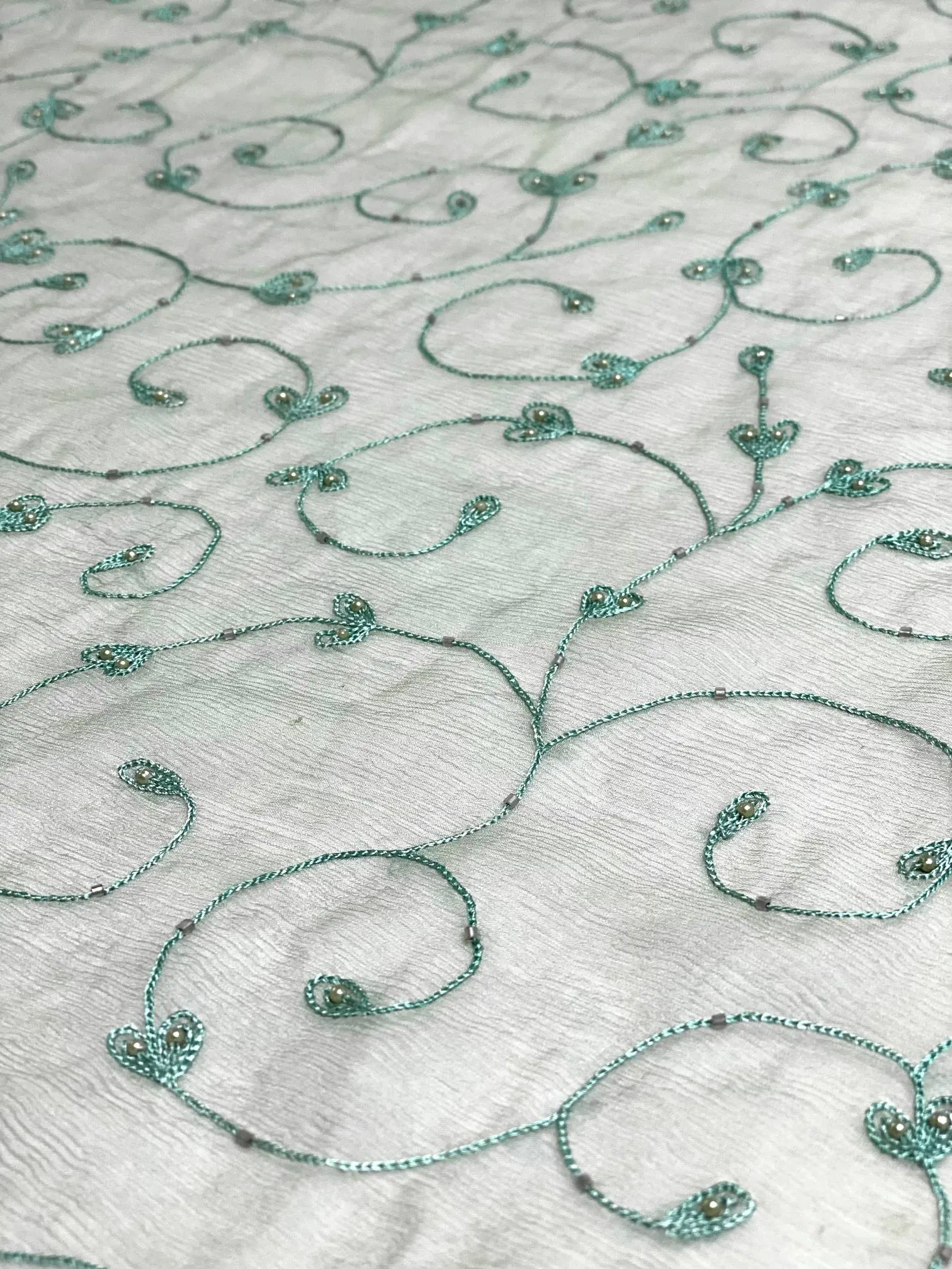 Neptune Green Sequin & Beads on Silk Chiffon JEC-164-11 Fabric