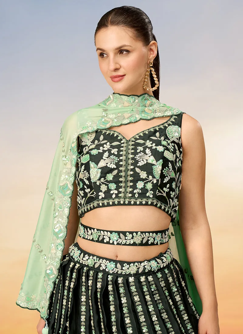 Olive Green Embroidered Bridal Lehenga Choli