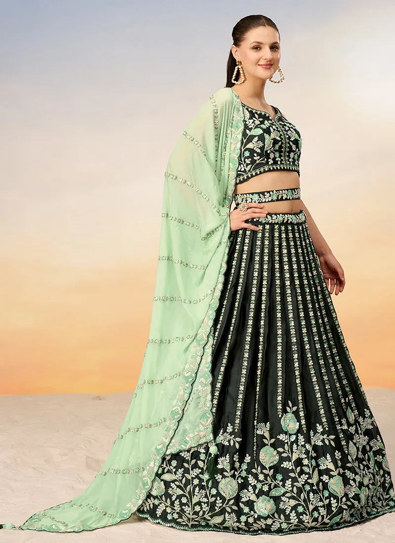 Olive Green Embroidered Bridal Lehenga Choli