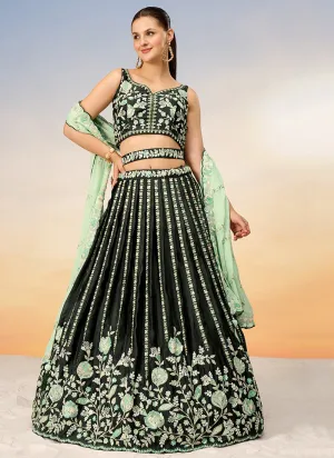 Olive Green Embroidered Bridal Lehenga Choli