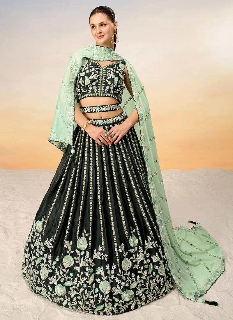 Olive Green Embroidered Bridal Lehenga Choli