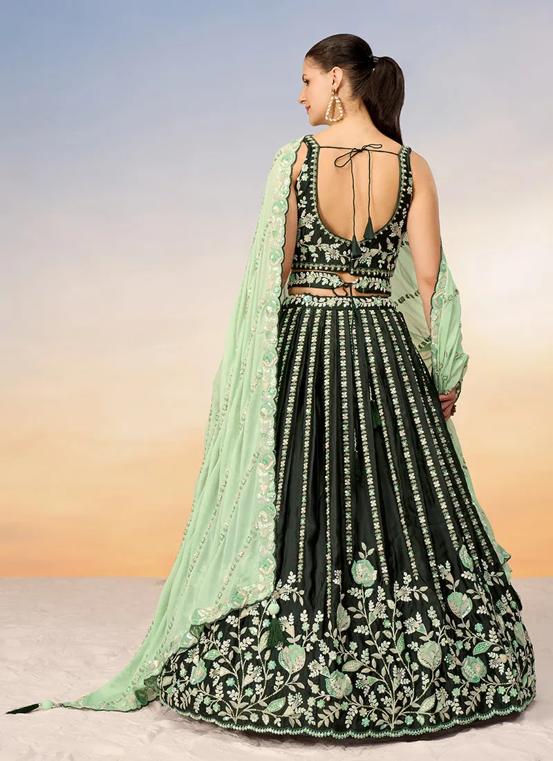 Olive Green Embroidered Bridal Lehenga Choli