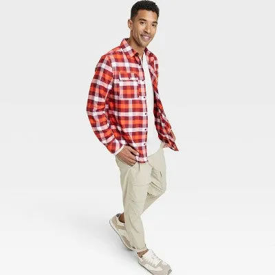 Open Box - All In Motion Men's Button Up Flannel Shirt Moisture Wicking Quick Drying