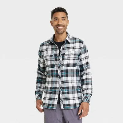 Open Box - All In Motion Men's Button Up Flannel Shirt Moisture Wicking Quick Drying