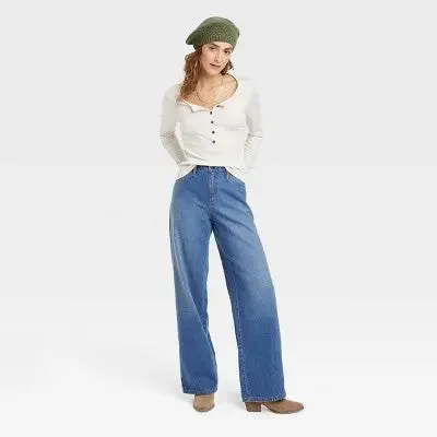 Open Box - Women's High-Rise Wide Leg Jeans - Universal Thread Medium Wash 14