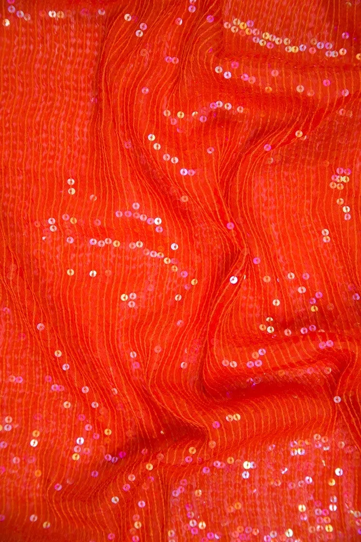 Orange Sequins & Beads on Silk Chiffon JEC-132-30 Fabric