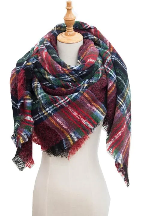 Plaid Raw Hem Polyester Scarf