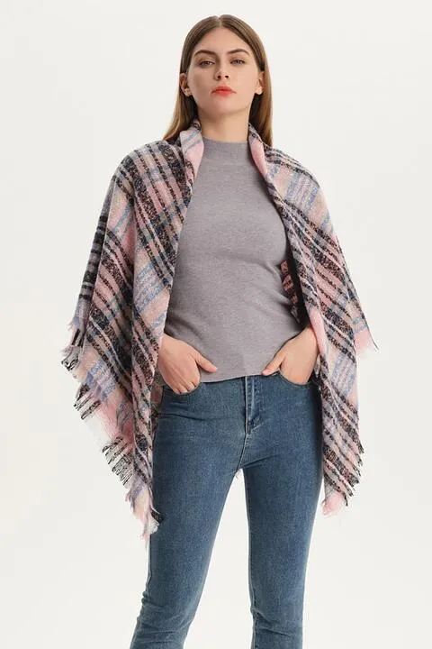 Plaid Raw Hem Polyester Scarf