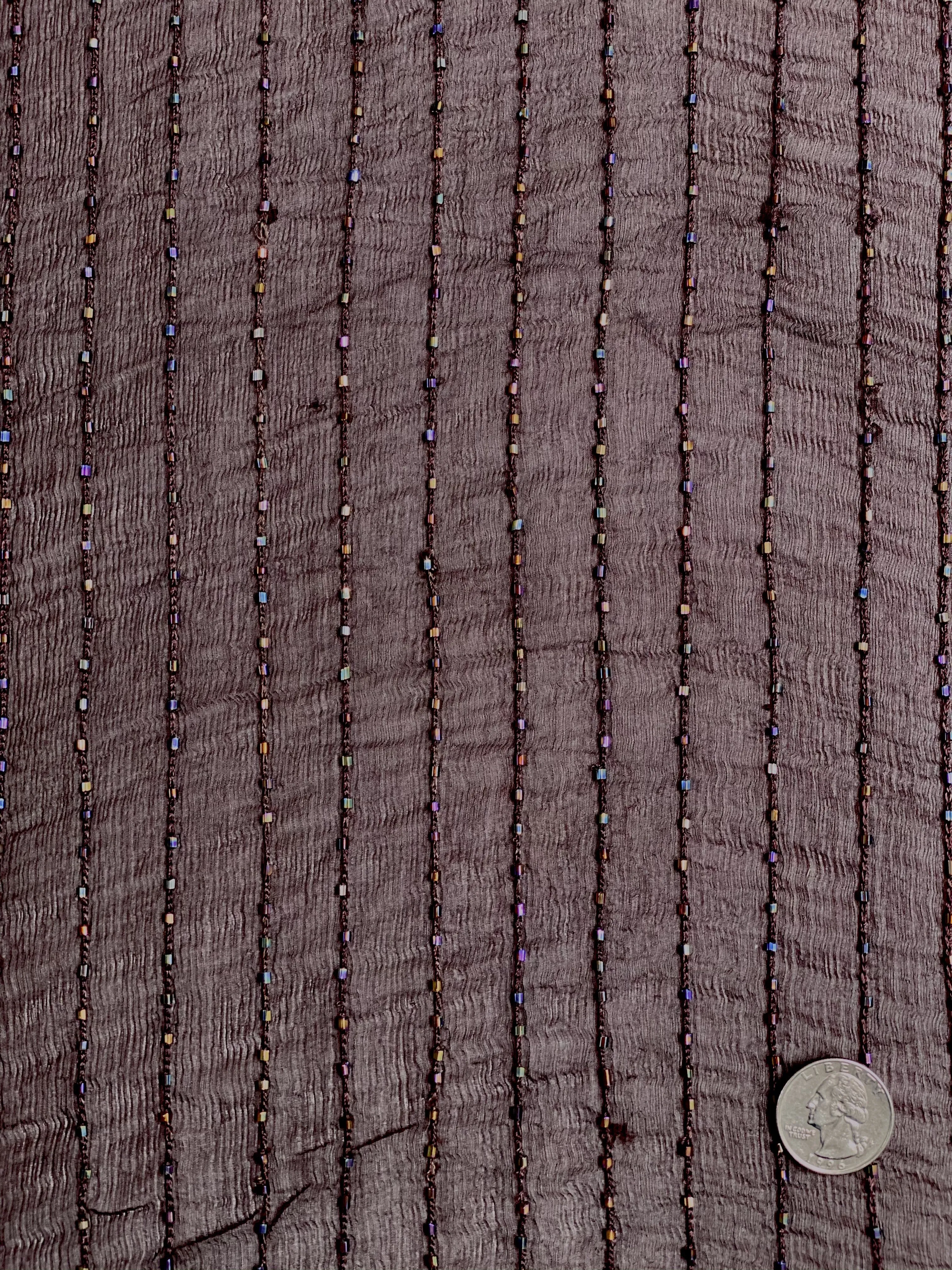 Plum Sequin & Beads On Silk Chiffon JEC-149-3 Fabric