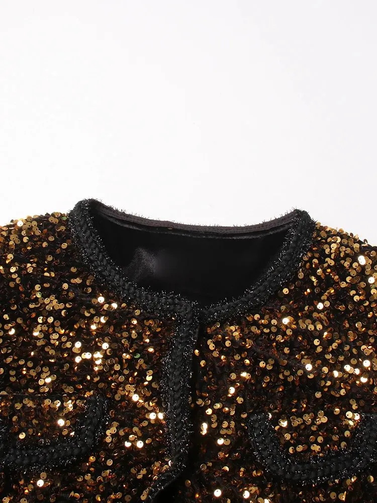 Pre Order:  Gold Round Neck Sequined Jacket