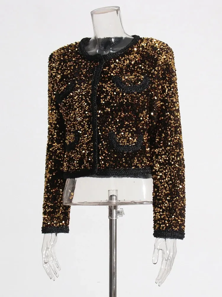 Pre Order:  Gold Round Neck Sequined Jacket