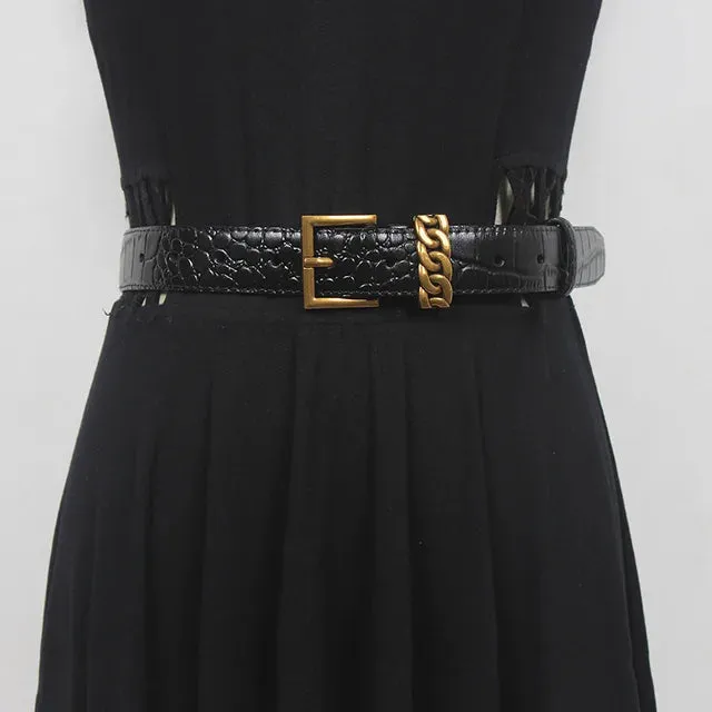 Pre Order:  Metal Buckle Long Leather Belt