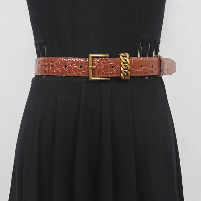 Pre Order:  Metal Buckle Long Leather Belt