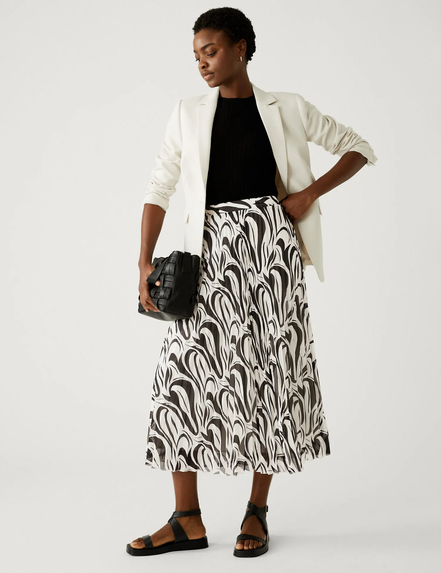 Printed Pleated Midaxi Skirt