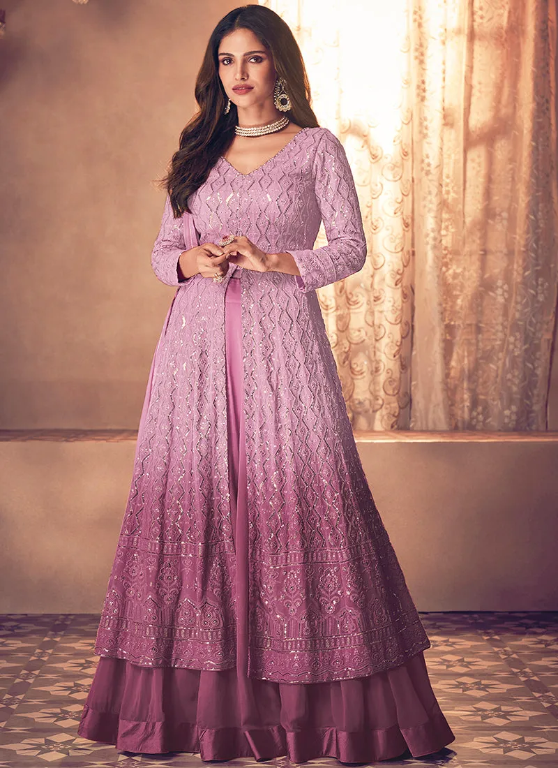 Purple Shaded Traditional Sequence Embroidered Wedding Anarkali Lehenga Style Suit