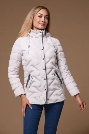 Quilted Leather Trim Jacket -Cream