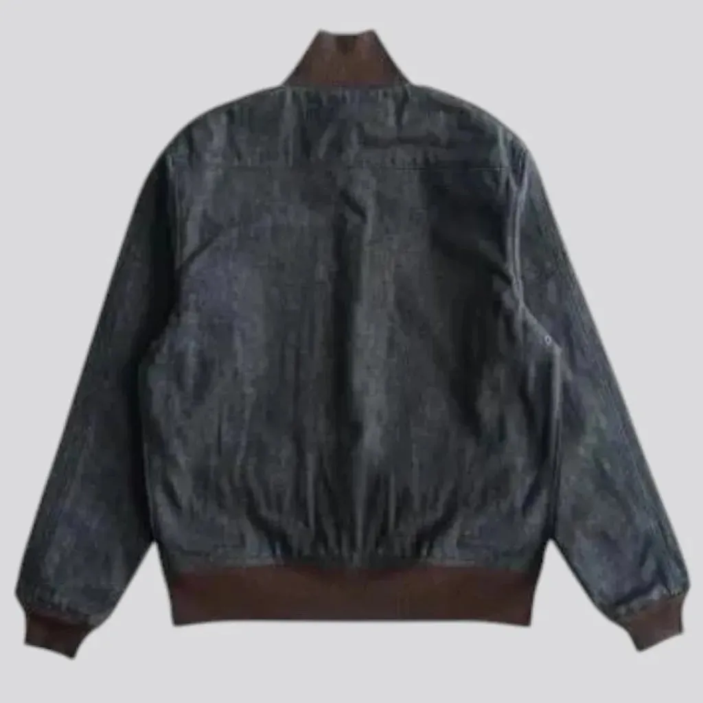 Ribbed collar casual men's jean bomber jacket