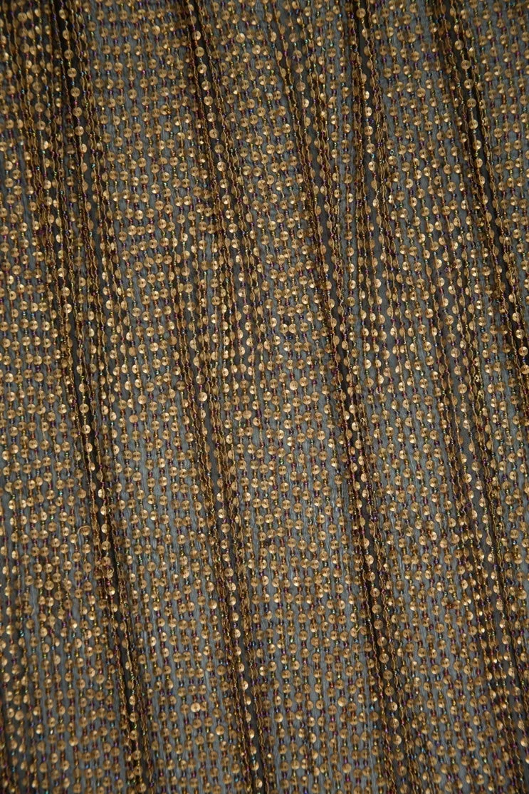 Rust Sequins & Beads on Silk Chiffon Fabric