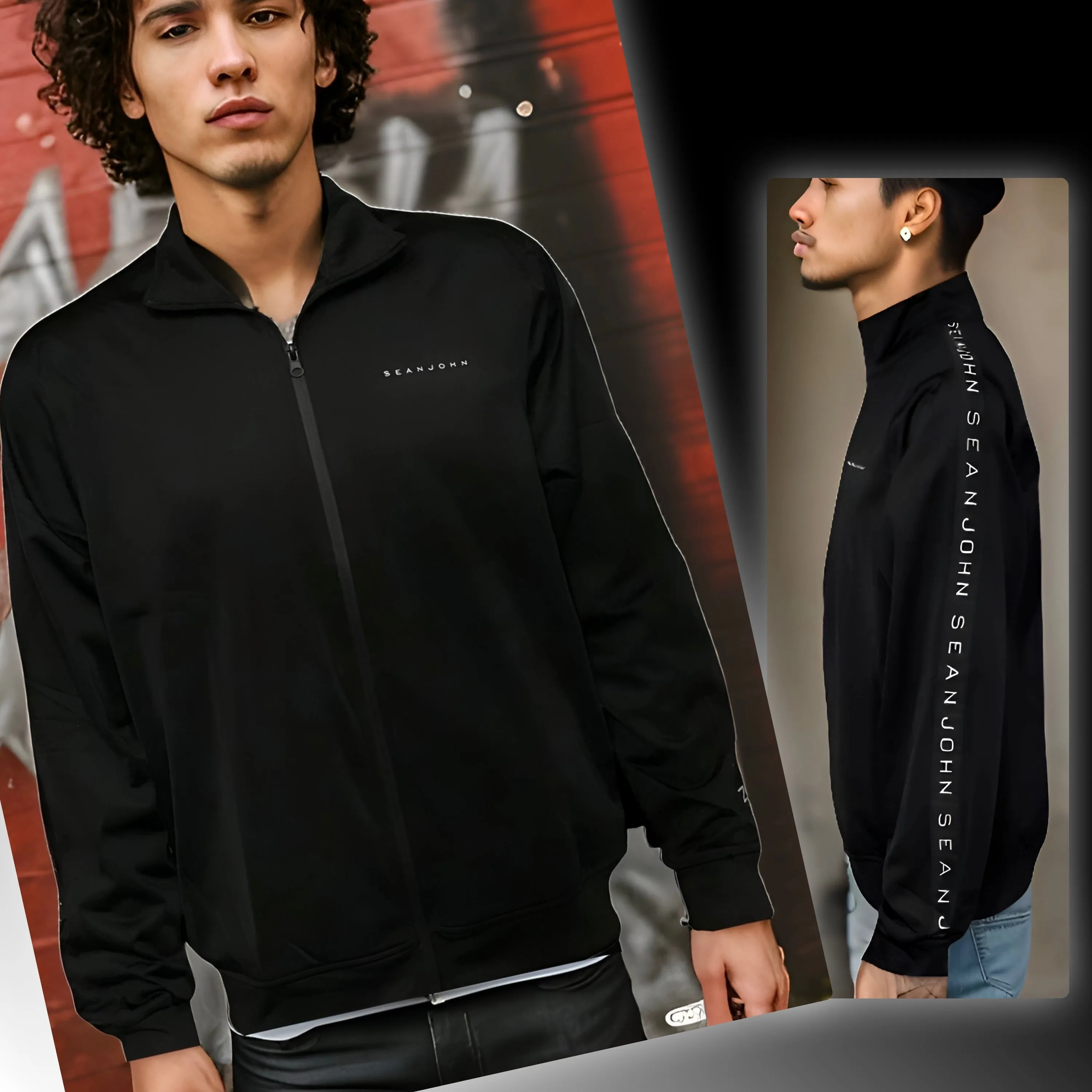 ^SEAN JOHN^ (BLACK) POLYESTER ZIP UP TRACK JACKETS