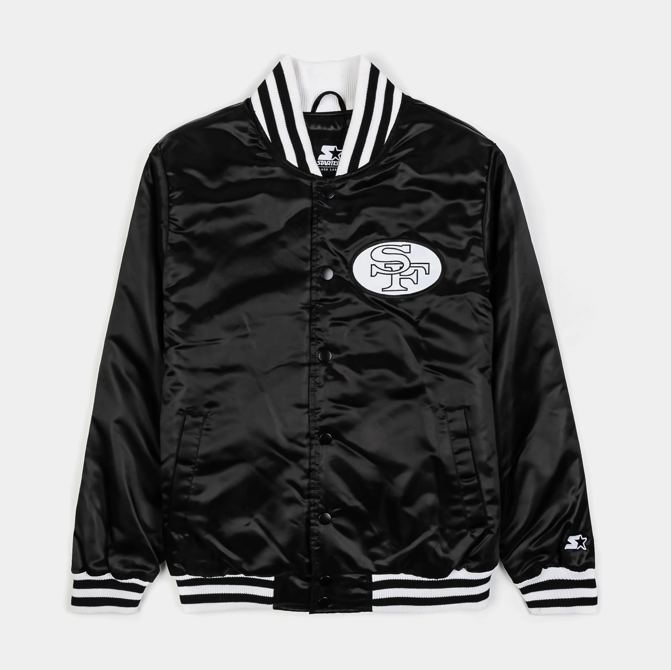 Shoe Palace Exclusive San Francisco 49ers Patch Satin Bomber Mens Jacket (White/Black)