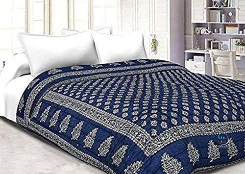 SIBLEY Cotton Single Bed Jaipuri Razai Jaipuri Blanket Ac Quilt for Winter Soft Light Weight Rajasthani Traditional Cotton Razai (55 x 85 inch) - Blue