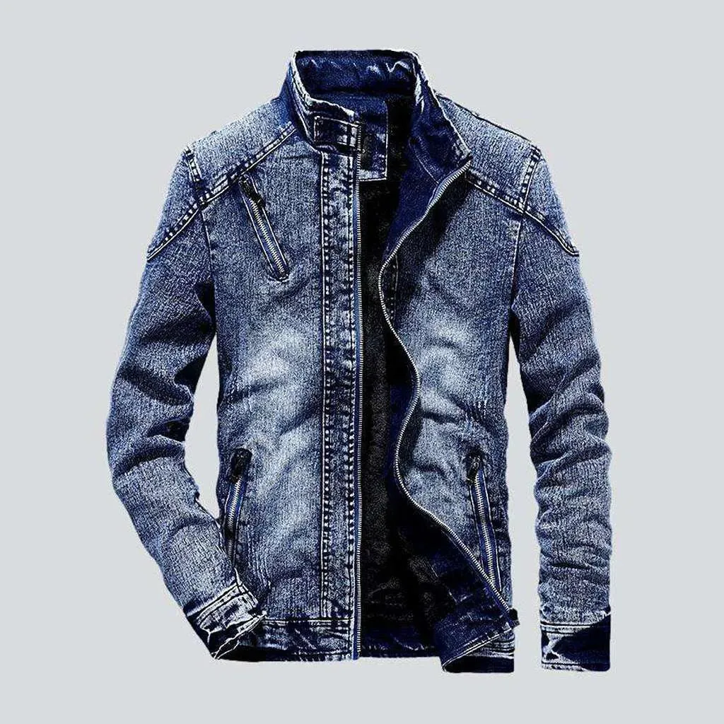 Slim denim jacket with zipper