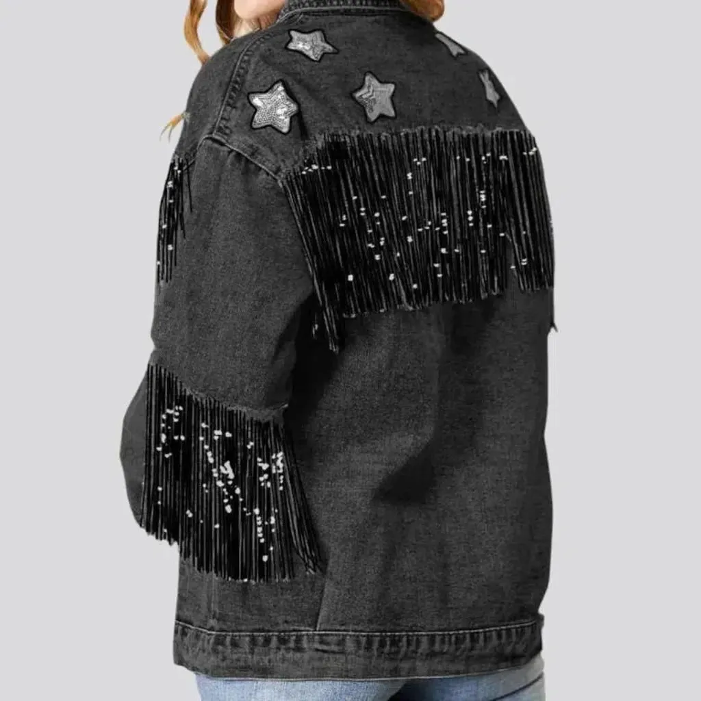 Stars-embroidery women's denim jacket