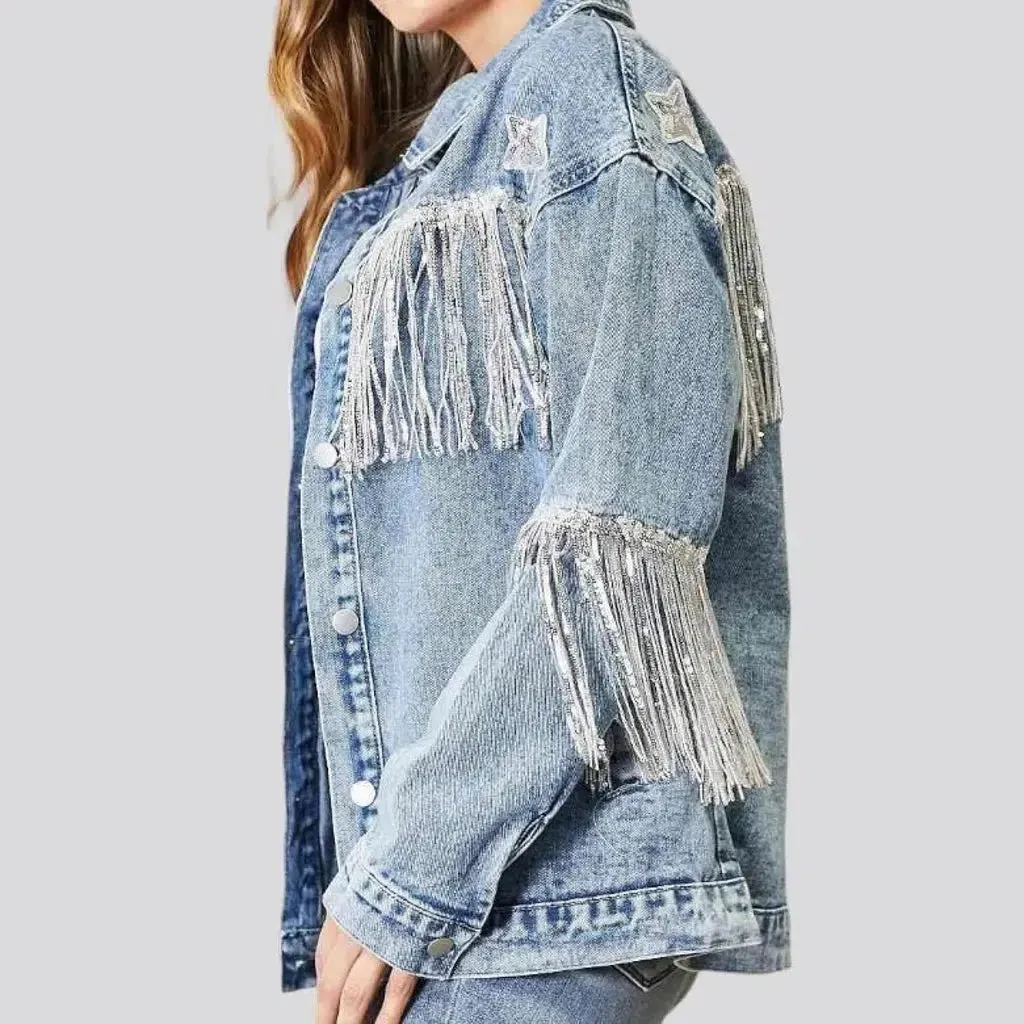 Stars-embroidery women's denim jacket