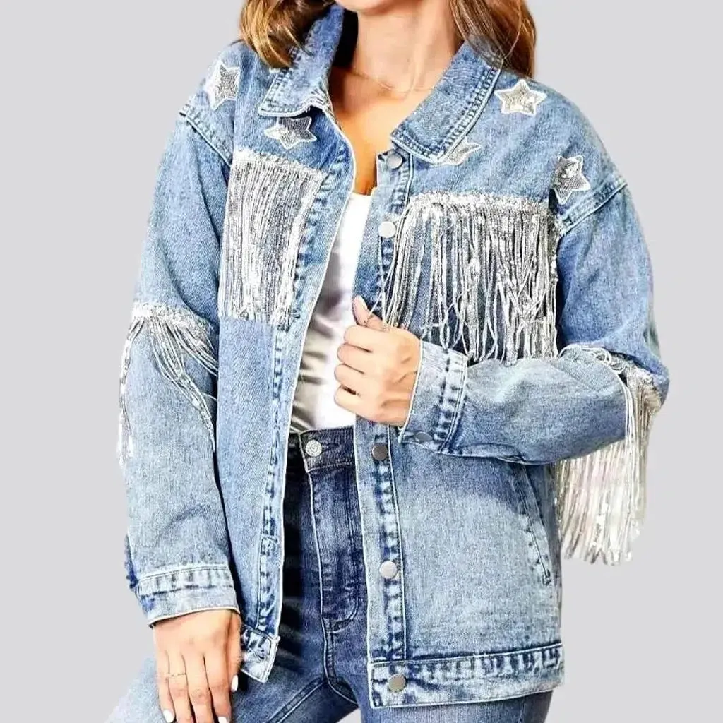 Stars-embroidery women's denim jacket