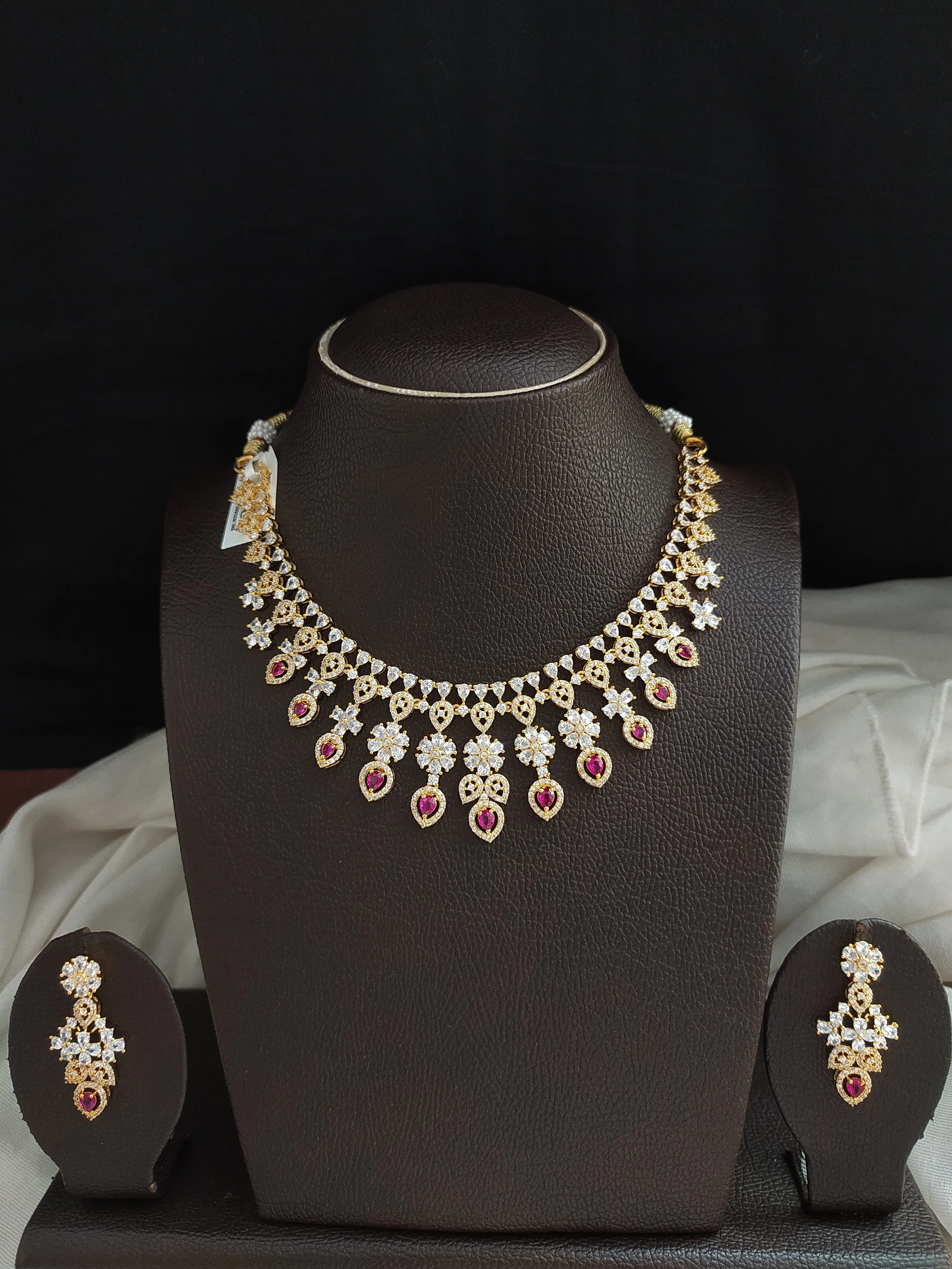 Stunning Gold-plated Ruby Necklace With Zircon Stones