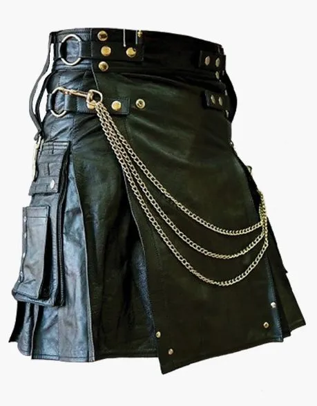 Stylish leather kilt with chain