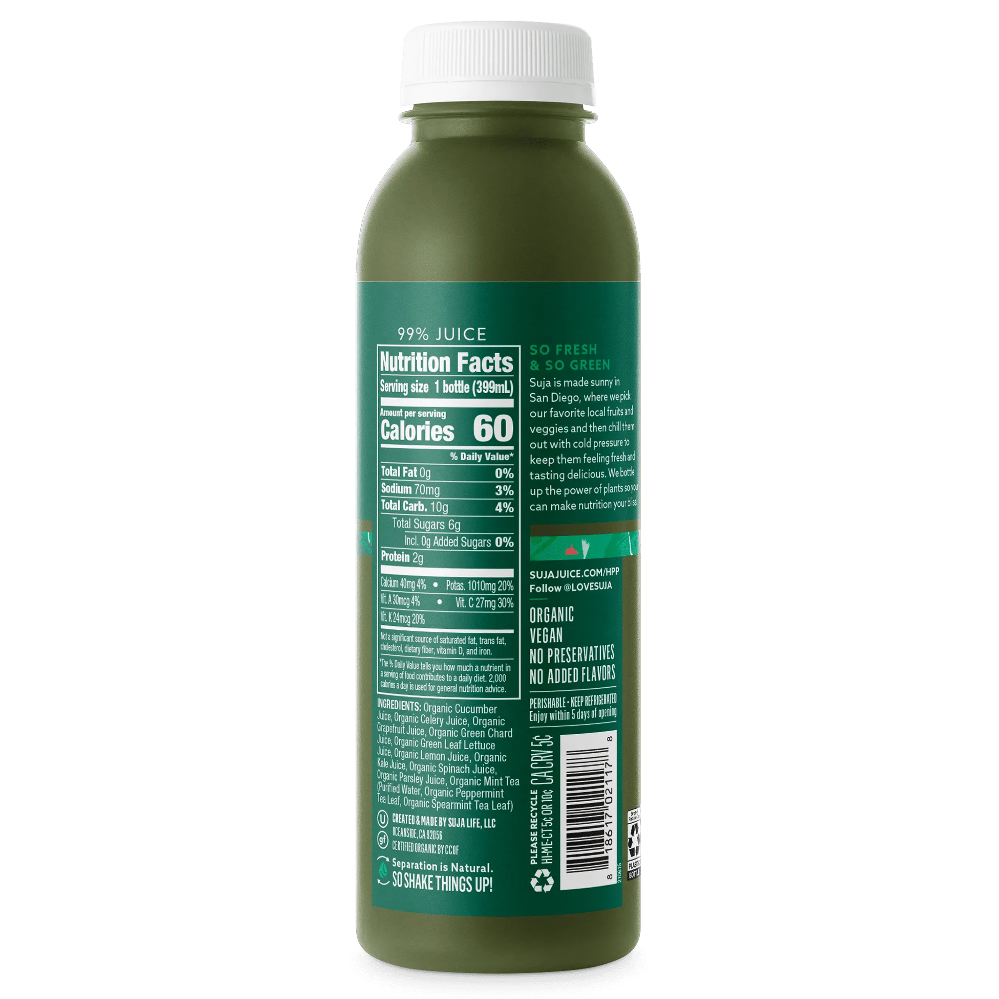 Suja Organic Cold-Pressed Uber Greens, 13.5 FL OZ.