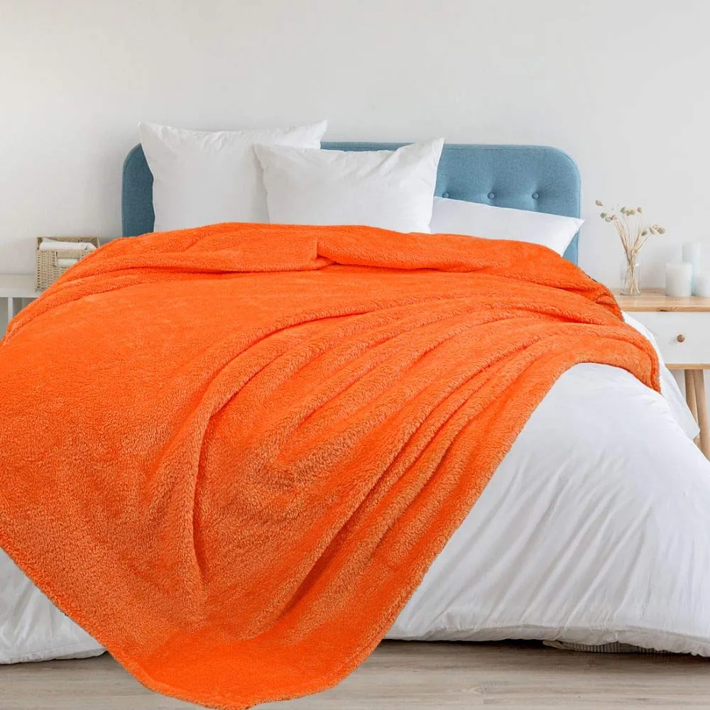 Supreme Home Collective Plain Polar Fleece Blanket Single Blanket Bed Blanket (Pack of 1) (Orange)