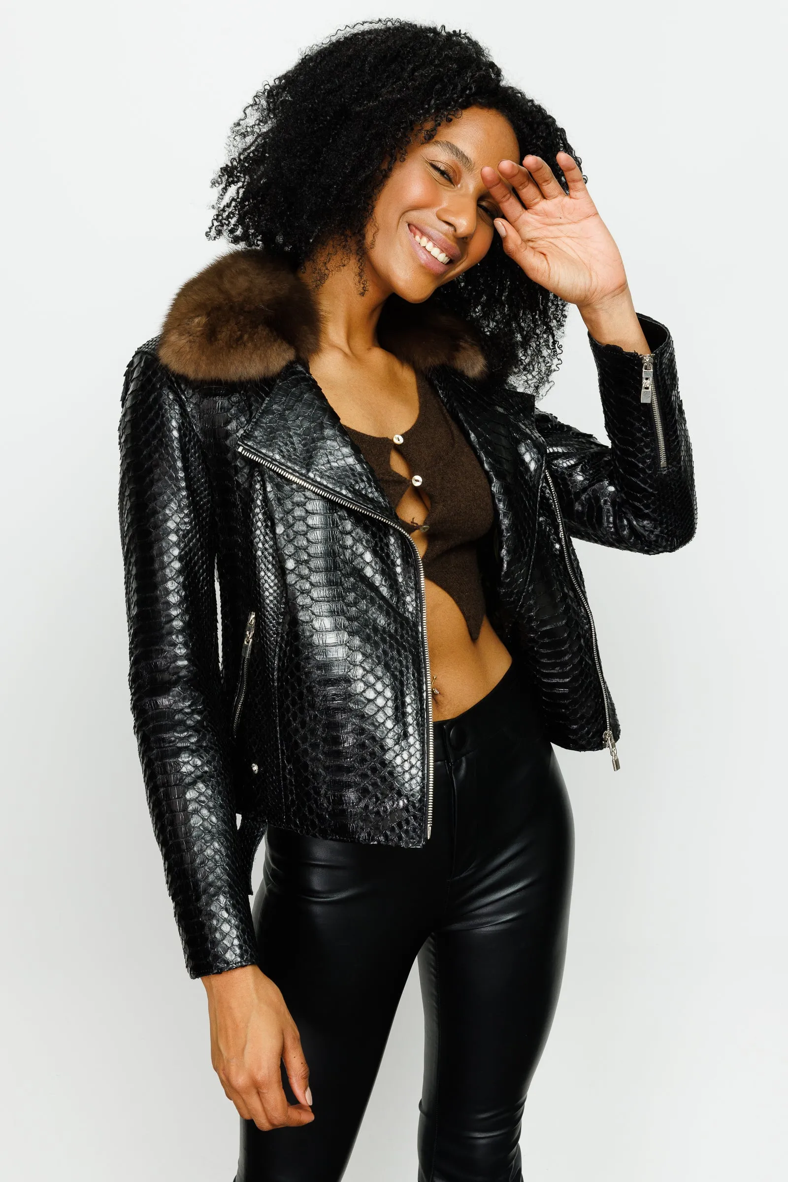 The Formello Pythn Black Leather Women Jacket