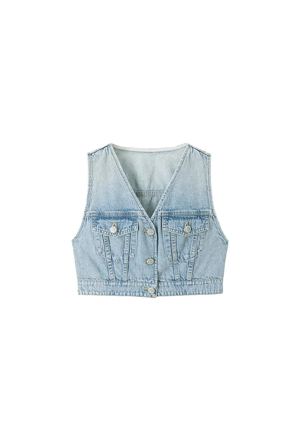 V-Neck Sleeveless Cropped Denim Vest