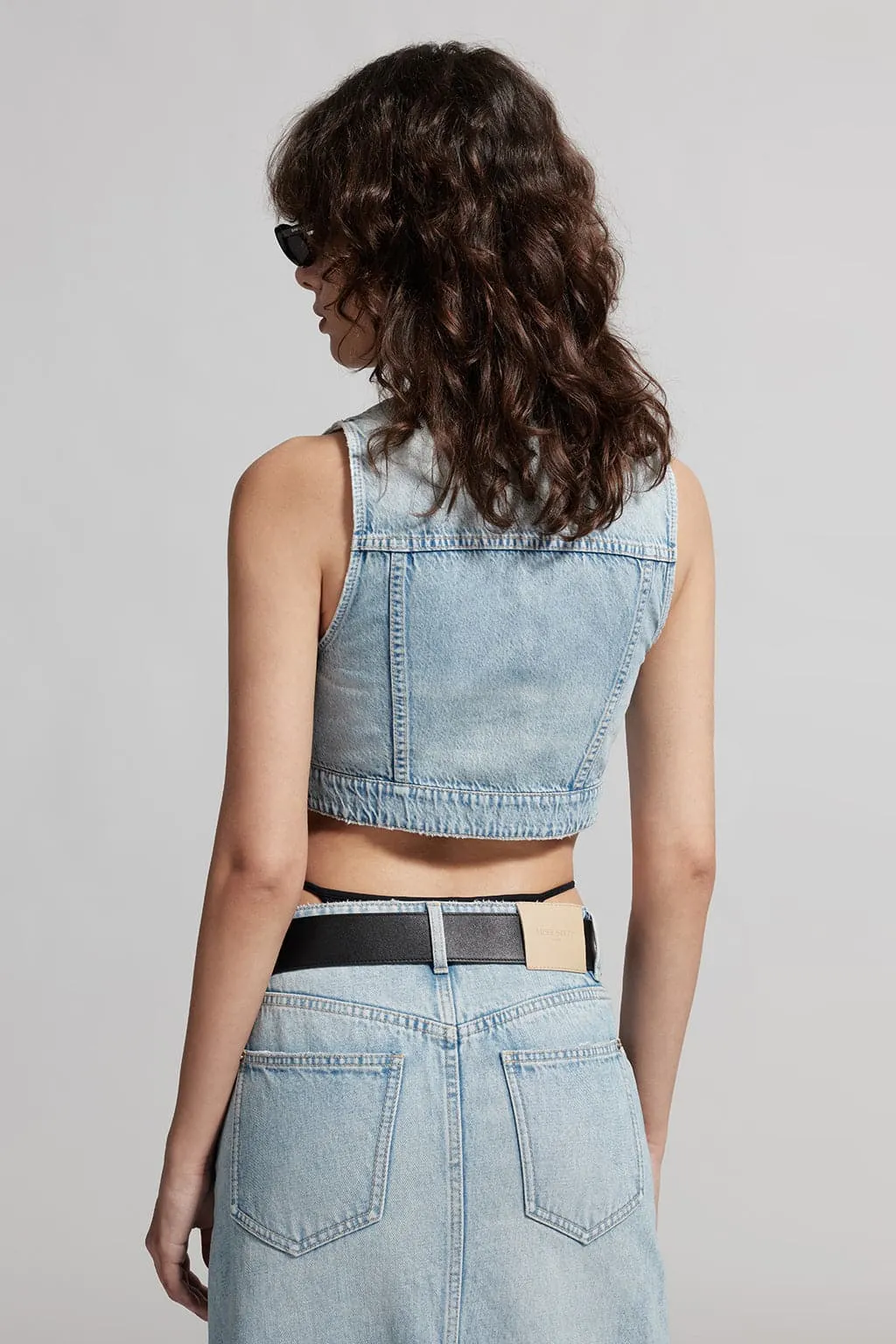 V-Neck Sleeveless Cropped Denim Vest