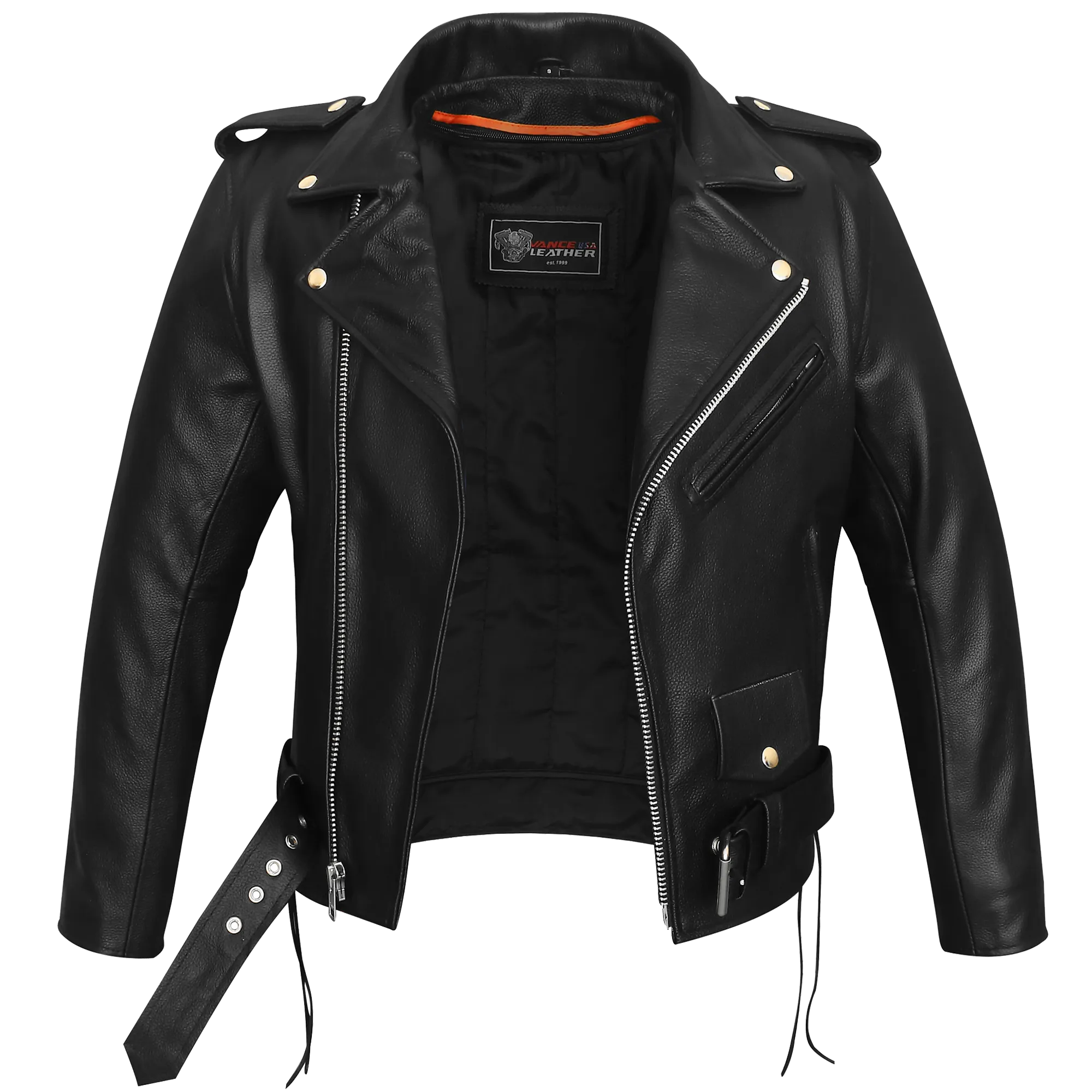 Vance Leather Men's Top Grain Leather Classic Motorcycle Jacket W/Lace Sides and Zip Out Liner