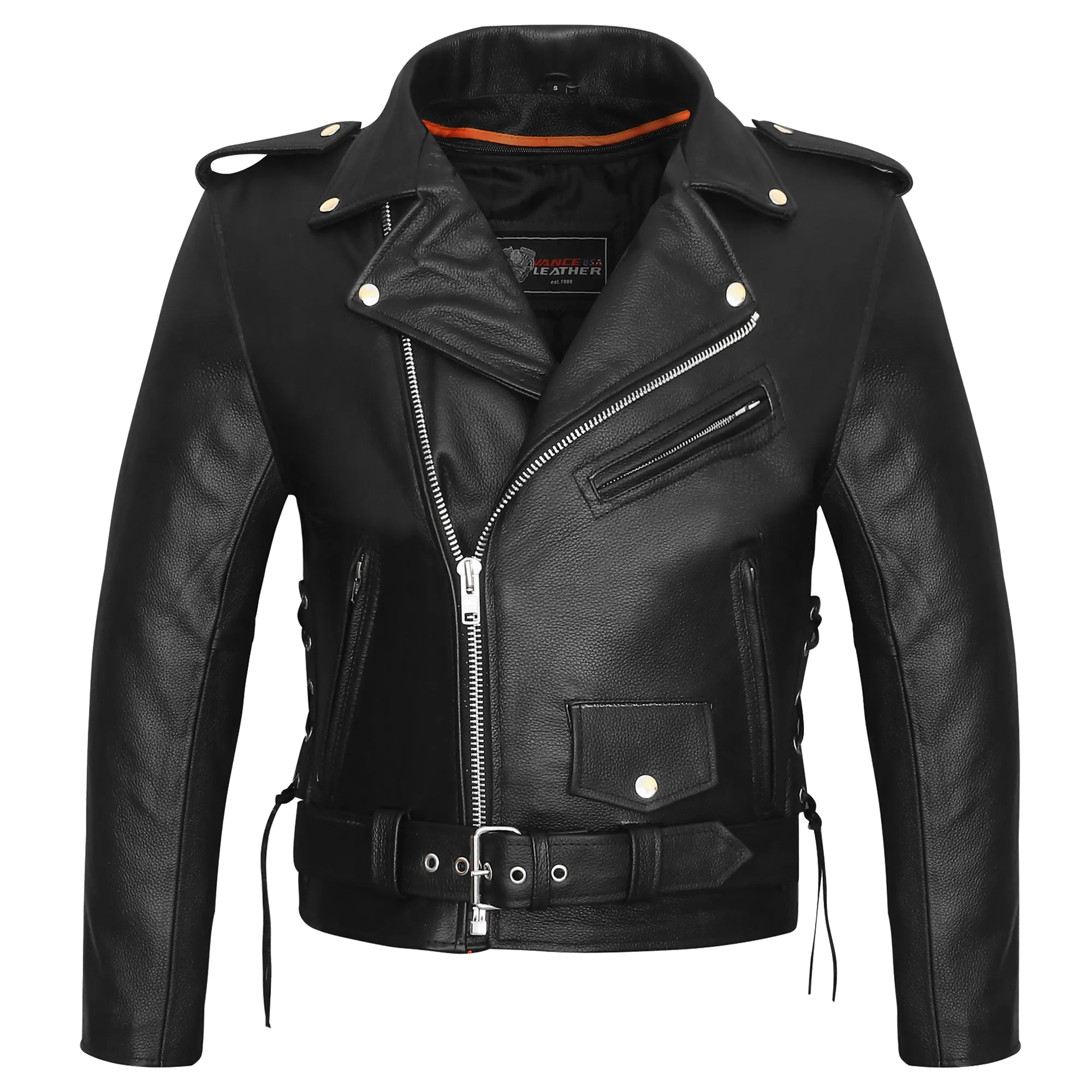 Vance Leather Men's Top Grain Leather Classic Motorcycle Jacket W/Lace Sides and Zip Out Liner