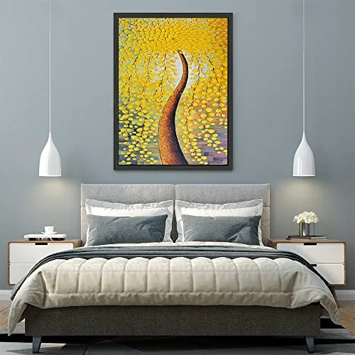 VERRE ART Black Floater Framed Canvas - Wall Decor for Living Room, Bedroom, Office, Hotels, Drawing Room (45in X 60in) - Golden Bloom