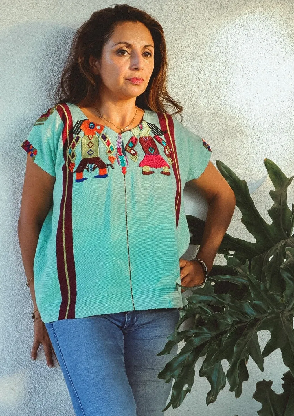 Vintage Huipil Top with Unique Embroidery - Mayan Blouse, Ethnic Wear