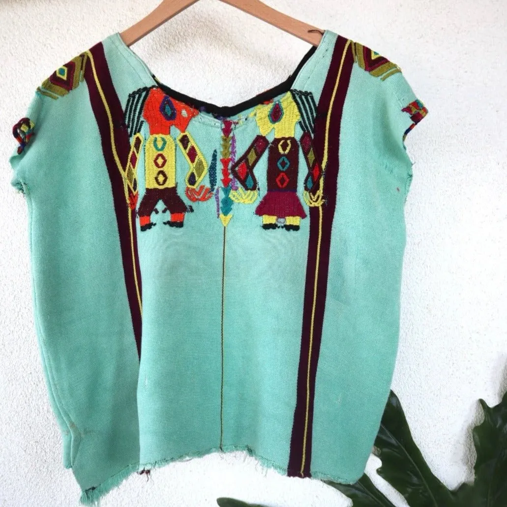 Vintage Huipil Top with Unique Embroidery - Mayan Blouse, Ethnic Wear