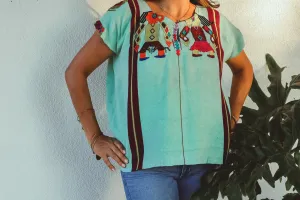 Vintage Huipil Top with Unique Embroidery - Mayan Blouse, Ethnic Wear