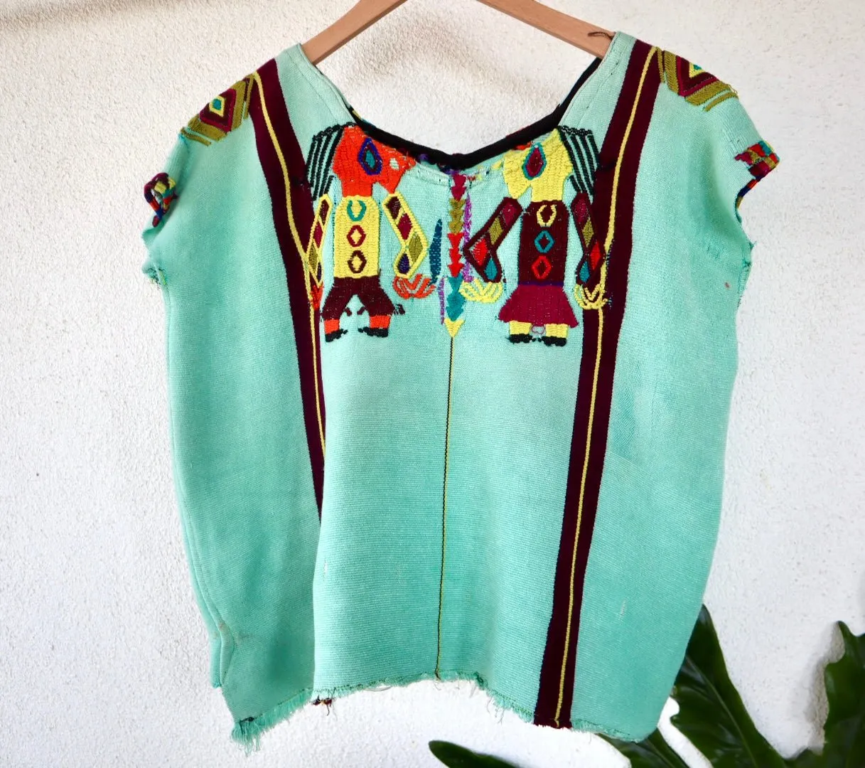 Vintage Huipil Top with Unique Embroidery - Mayan Blouse, Ethnic Wear