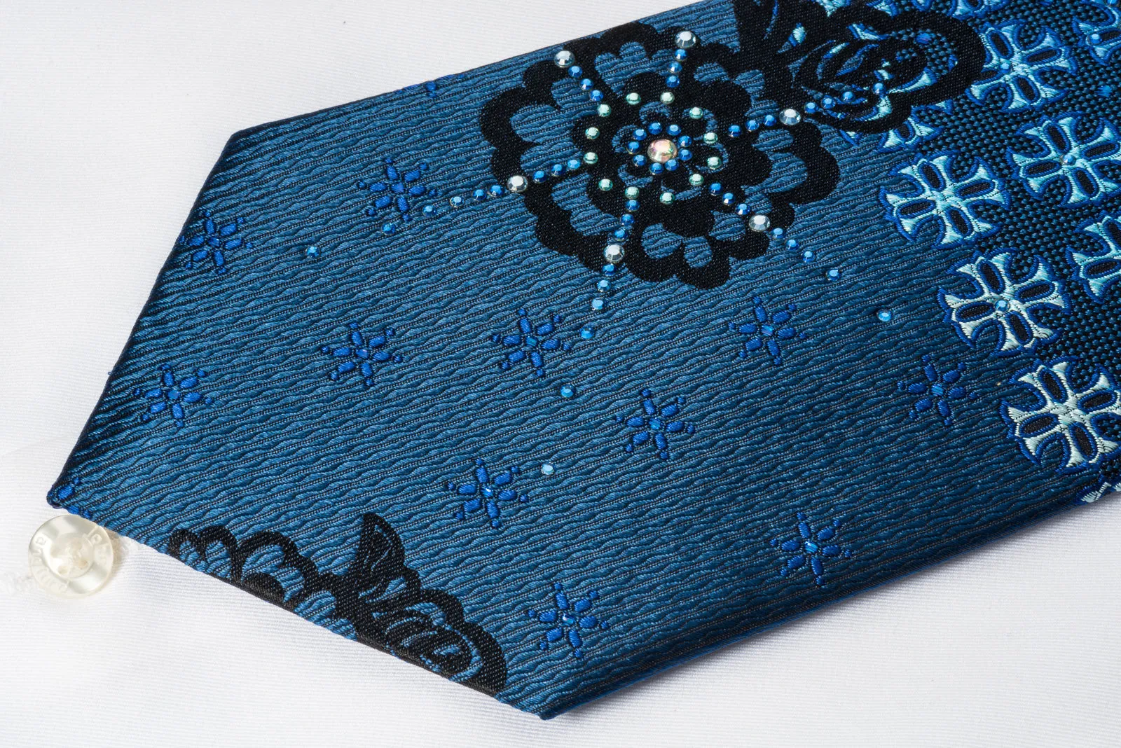 Vito Rufolo Rhinestone Necktie Crosses On Blue With Silver Sparkles